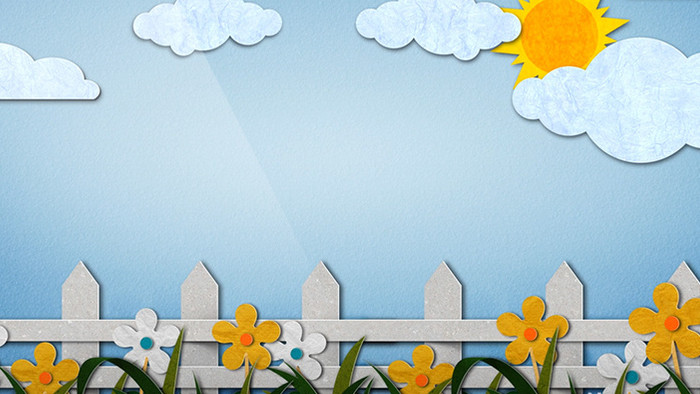 卡通栏杆花园蓝天白云背景视频