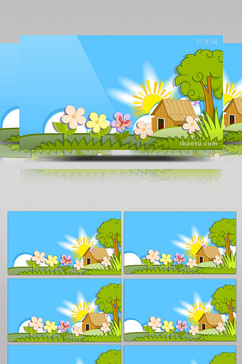 阳光明媚乡村的童话农场循环动画素材图片