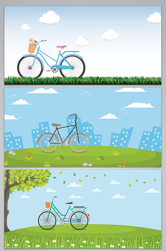 扁平卡通小清新自行车海报设计背景图片