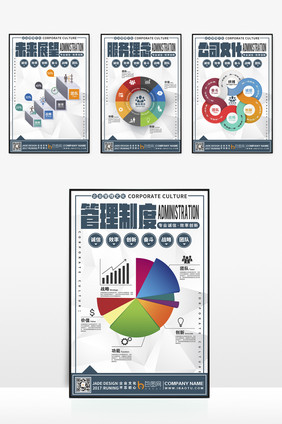简约扁平化办公管理制度企业文化成套展板