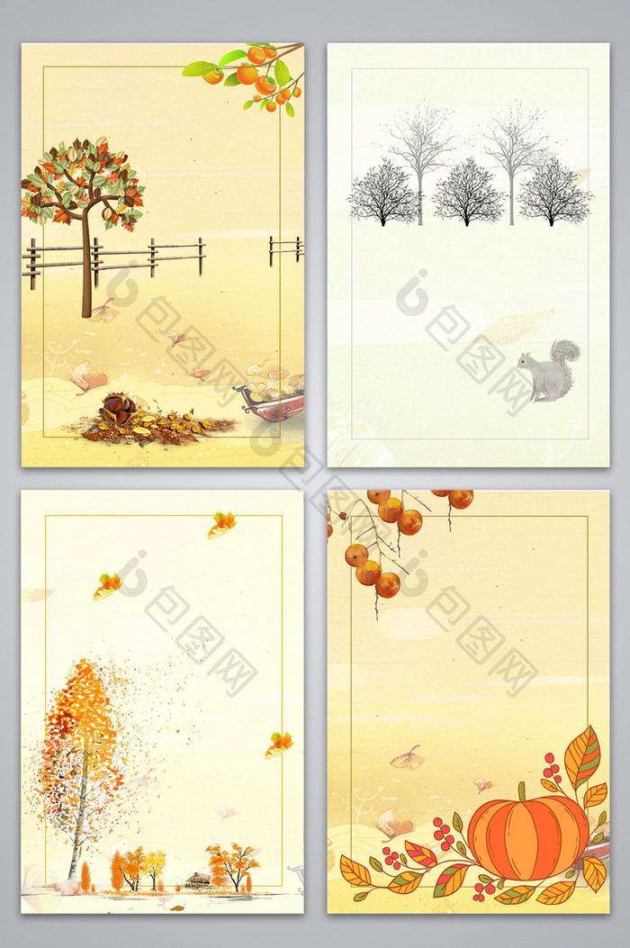深秋黄色季节风景手绘广告设计背景图