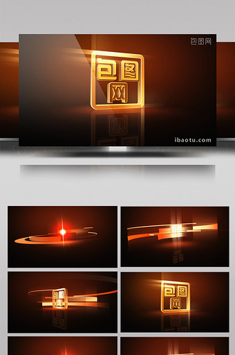 绚丽金色光带环绕旋转文字logo展示片头图片