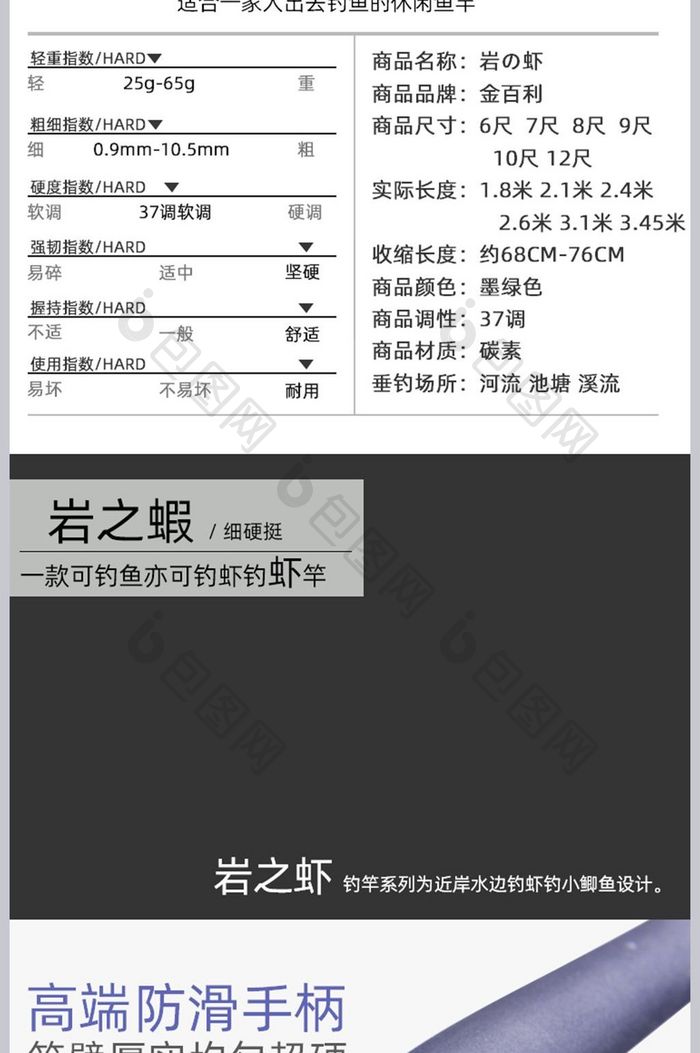 简约风格岩之虾鱼竿淘宝详情页模板psd