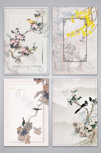 中国风手绘花卉背景图图片