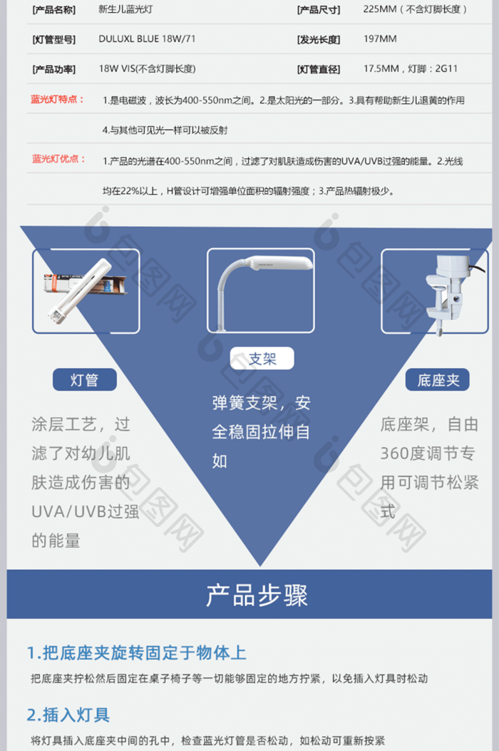 天猫淘宝蓝光灯家用灯详情页家居用品模板