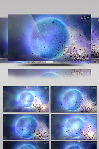 史诗4k动态视频抒情蓝月亮粒子梦幻背景图片