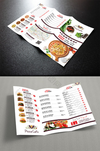 简约西餐厅餐饮行业菜单三折页图片