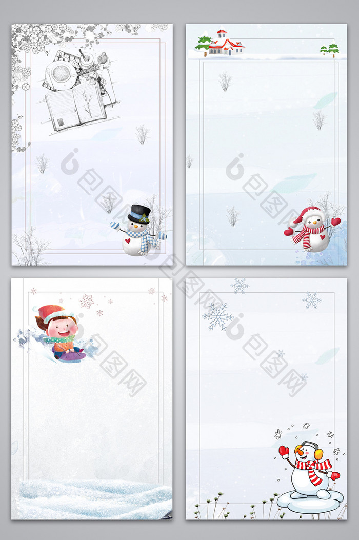 手绘雪人雪地冬季广告设计背景图