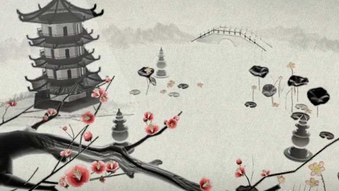 中国风水墨西湖景色动画视频