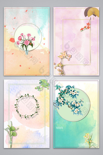 清新水彩手绘花卉背景图图片