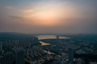 安徽滁州城市日落晚霞航拍摄图