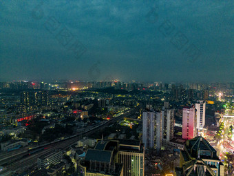 城市夜幕降临夜景灯光航拍摄影图