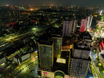 城市夜幕降临夜景灯光万家灯火航拍摄影图