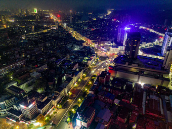 城市夜幕降临夜景灯光万家灯火航拍摄影图