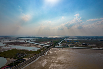 大海海浪沙滩<strong>退潮</strong>玻璃田航拍图