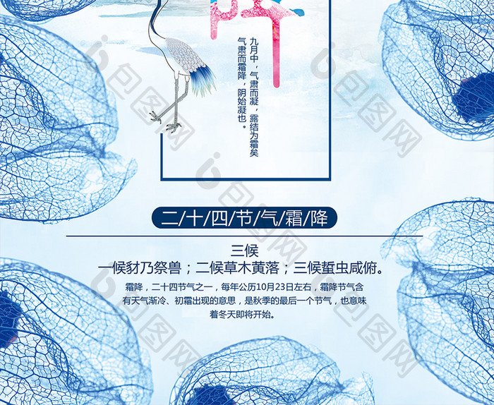 清新中国风霜降节气海报