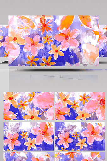 彩色飘落水彩水墨花朵动态背景led素材图片