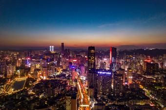 贵州贵阳城市夜景晚霞航拍摄影图