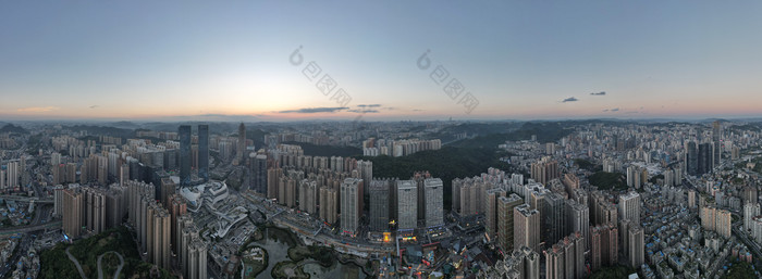 贵州贵阳日落晚霞夕阳全景图航拍