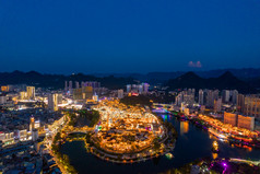 贵州铜仁城市夜景中华门古镇航拍摄影图
