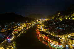 贵州镇远古镇两岸夜景灯光航拍摄影图