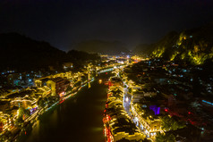贵州镇远古镇两岸夜景灯光航拍摄影图