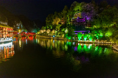 贵州镇远古镇夜景灯光航拍摄影图