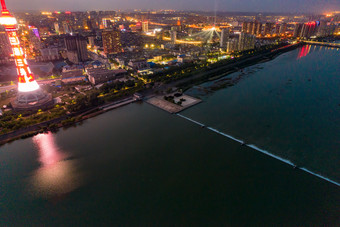 河南洛阳城市风光电视塔夜景灯光航拍摄影图