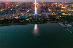 河南洛阳城市风光电视塔夜景灯光航拍摄影图