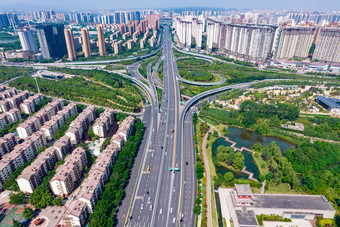 河南洛阳城市风光交通航拍摄影图