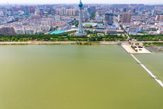 河南洛阳城市风光洛河航拍摄影图