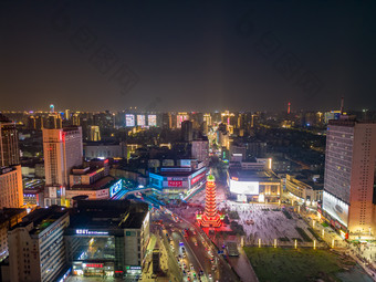 河南洛阳城市夜景航拍图