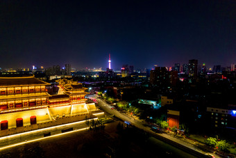 河南洛阳城市夜景顺天门航拍摄影图