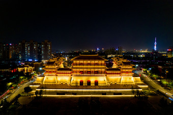 河南洛阳城市夜景顺天门航拍摄影图