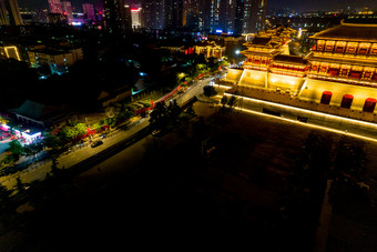 河南洛阳城市夜景顺天门航拍摄影图