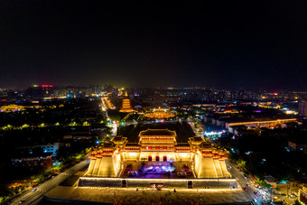 河南洛阳顺天门城市夜景航拍摄影图