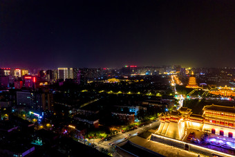 河南洛阳顺天门城市夜景航拍摄影图