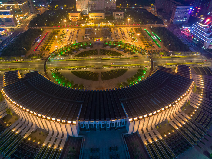 河南新乡市城市夜景灯光航拍图