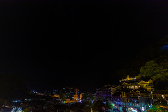 湖南凤凰古城夜景灯光航拍摄影图
