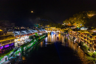 湖南凤凰古城夜景灯光航拍摄影图