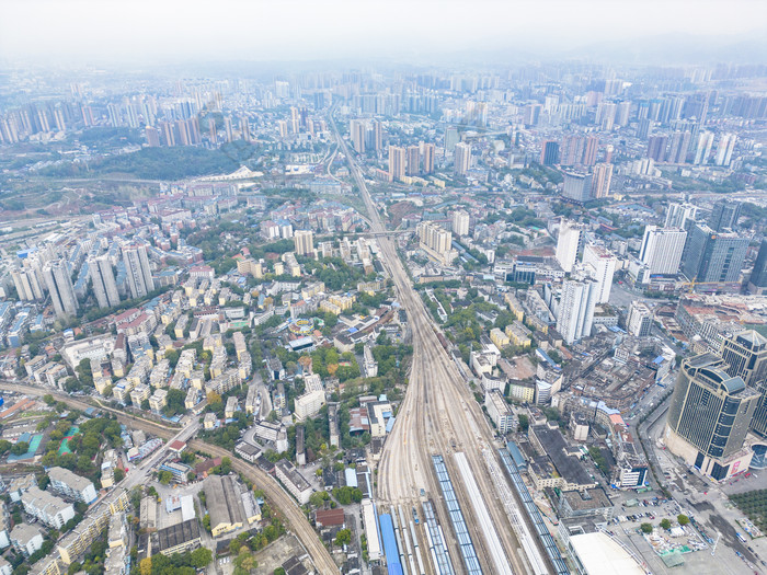 湖南怀化城市雾霾天气航拍摄影图