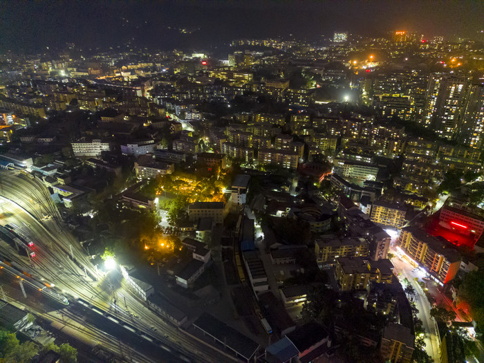 湖南怀化城市夜景灯光航拍摄影图