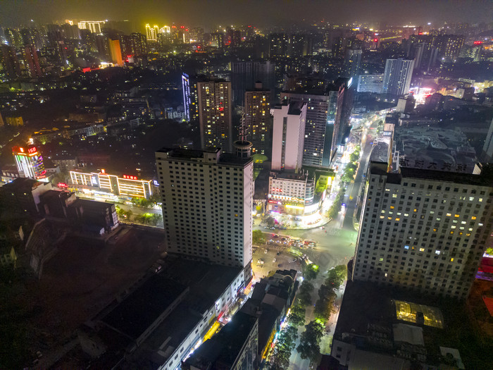 湖南怀化城市夜景灯光航拍摄影图