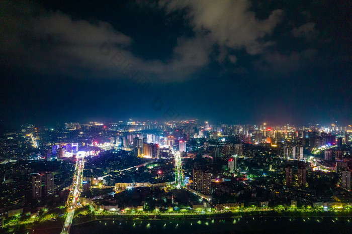 湖南怀化城市夜景灯光航拍摄影图