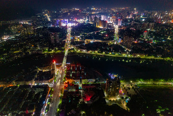 湖南怀化城市夜景航拍摄影图