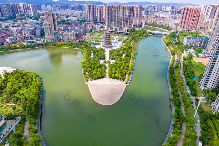 湖南怀化鹤鸣洲城市风光航拍摄影图