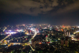 湖南怀化夜景全景航拍摄图