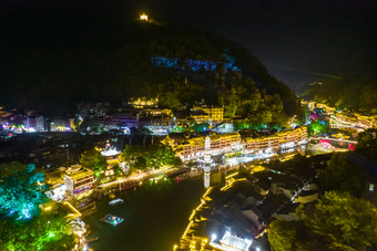 湖南湘西凤凰古城<strong>虹桥夜景</strong>航拍摄影图