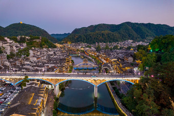 湖南湘西凤凰古城夜景航拍摄影图