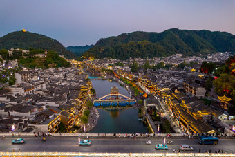 湖南湘西凤凰古城夜景航拍摄影图